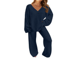 Women's 2-Piece Clothing Set, Fuzzy Wool Pajama Set Long Sleeve Loungewear, Black L V1237-ZY-203-3613