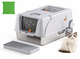 Light Grey Large Stainless Steel Cat Litter Box, Foldable Covered Cat Litter Tray with Top & V1243-MSPT144-LIGHTGRAY-L-DD