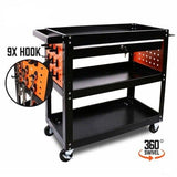 3-Tier Drawer Tool Storage Trolley Workshop Cart Steel Chest w/t Pegboard Hooks V465-95238