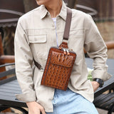 Brown Black Leather Crossbody Bag Chest Bag Croco Embossed Leather Travel Bag Everyday V1347-DSZ-001-100