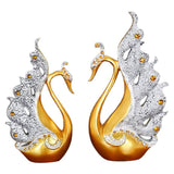 2PCS Peacock Ornaments Natural Resin Desktop Peacock Sculpture for Wine Cabinet TV Cabinet Home Gold V1294-YM0626-3115220162113