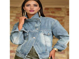 Women'S Classic Denim Jacket - Single Breasted, Full Sleeve, Patchwork Design for All Seasons Light V1192-AZ-W-20749