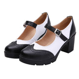 Women's Chunky Heel Shoes, 1 Pair, Black and White Design for Everyday Comfort V1370-AZ4-16338