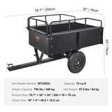 VEVOR Heavy Duty ATV Trailer Steel Dump Cart, 750-Pound 15 Cubic Feet, Garden Utility Trailer with V952-HYTCTPK12CUFTVB4CV0