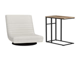 Artiss Floor Lounge & Coffee Table Set, Swviel Foldable Linen Sofa Chair White, C-Shaped Side Table FLOOR-SET-03LIN-COF03