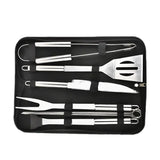 9 Piece Stainless Steel BBQ Grill Tool Set with Oxford Storage Bag for Outdoor Barbecue, Camping, V1189-LC-HW-00637