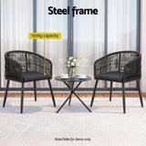 Gardeon 2PC Outdoor Dining Chairs Wicker Chair Patio Furniture Garden Steel Black ODF-ROPE-WD-BK-2X