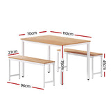 Artiss Dining Table and Chairs Set 3PCS Metal Desk Bench Sets Kitchen Furniture MO-DIN-SET-01-WHWD-AB