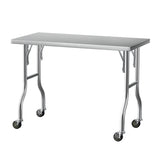 Cefito Stainless Steel Kitchen Benches Work Bench Wheels 122X61CM 430 SSKB-430S-WHEEL-FLD-48