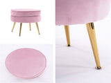 Ottoman Foot Stool Velvet Fabric Metal Leg Round PINK V274-FT-VST-1596-PK