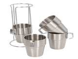 Stainless Steel Camping Cup Set of 4 Double Layer Coffee Mugs with Stand Holder Stackable Outdoor V1294-YM3118220254711-0421