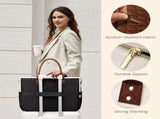 Large Capacity Tote Bag for Work, Travel & Daily Commute, Fits Laptop & 40oz Tumbler, Versatile V1341-ZY-8P3JPHQY-BLACK-BROWN