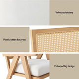 Artiss Armchair Accent Chair Lounge Rattan Velvet Pine UPHO-F-ARM-02-RAT-WDWH