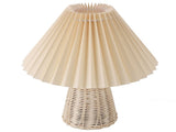 Pleated Table Lamp with Remote Control Modern Beige Fabric Shade Rattan Base Nightstand Lamp for V1294-YM0901-3119240061911