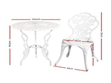 Gardeon 3PC Outdoor Setting Bistro Set Chairs Table Cast Aluminum Patio Furniture Rose White GB-CALU-3PC-XG1015-WH