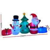 Jingle Jollys Christmas Inflatable Tree Snowman 2.7M Illuminated Decorations XMAS-INF-SAN-SNO-9FT