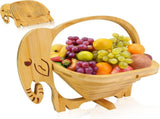 Elephant Shaped Collapsible Bamboo Fruit Basket, Foldable Fruit Bowl Holder & Snack Dry Fruit V1188-MS-909-003