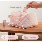 Travel Makeup Bag for Woman, 180&deg Lay-Flat Cosmetic Organizer with 5 Compartments, Large Capacity V1366-AZ2-W-11498