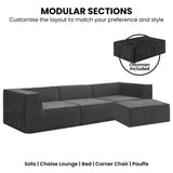 Sarantino Novi 3-Seater Modular Sofa Ottoman Charcoal Black Non-Slip Bottom Lounge SOFA-MLM-232-BK
