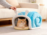 Snail Shape Enclosed Cat Bed Cave, Warm Cozy Hideaway Nest For Indoor Cats Kittens Small Dogs Winter V1369-AZ3-W-15153