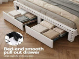 Artiss Queen Upholstered Bed Frame with Shelf Storage Drawers Charging Station Mood Lighting Linen BFRAME-G-NOUVEA-Q-BG-ABC