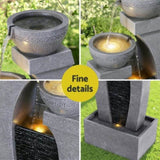 Gardeon Solar Fountain Water Feature Outdoor Fountain Indoor 3-Tier Cascading Grey FOUNT-B-MUSHROOM-2LVL-GR