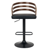 Sarantino Set of 2 Bentwood Walnut Barstool Leather Seat and Metal Base BAR-MLM-081-2