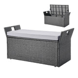 Outdoor Storage Bench, 2-Person PE Rattan Storage Bench, 151L Deck Box with Cushion & Side Handle, V952-TTHWCWZDTT402V9MA001V0