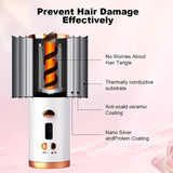 WHITE.Automatic Hair Curling Wand, Tangle-Free Design, Portable USB Charging Rotating Curling Iron V1232-JFQ002
