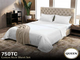 750 Thread Count Pure Cotton Queen Bed Sheet Set 4 Piece Gift Pack - White MAN-75TC-QN-WH