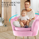 Armchair Lounge Chair Accent Velvet Shell Scallop Round Ottoman Footstool PINK V274-FT-VAC-ST-1596-PK