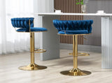 2x Height Adjustable Swivel Bar Stool Velvet Golden Base Barstools Chairs Padded Seat- Blue V255-GP1762-BLUE