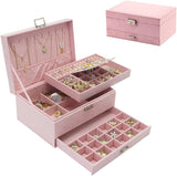 Velvet Jewelry Box with Lock - 3 Layers - Large Jewelry Organizer for Women - With Drawers & V1189-HB003WSRH00036