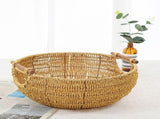 Rustic Woven Storage Basket Light Yellow Wooden Handles Kitchen Bathroom V1192-AZ-W-25283