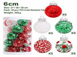 25-Piece PET Christmas Ball Ornament Set with Glitter and Sequin Detailing, Shatterproof Holiday V1341-ZY-JJ9ULJV3-REDGREENWHITE