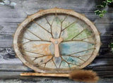 Tree Of Life Decoration Design Hand Drum With Drum Stick, Instrumental Shaman Alchemy Moon Drum, V1192-AZ-W-15233