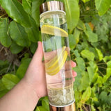 Rose Gold Crystal Bottle with Gemstone Base and Tea Infuser V573-CWBGBRQ