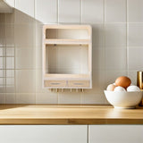 Beige Wall Mounted Spice Rack for Kitchen with Hooks, No Drill Installation, Multi-Functional V1370-AZ4-18024