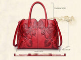 Red Elegant Embossed Rose Leather Handbag - Vintage Style Tote Bag V888-ELOSUNG16075