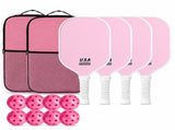 Pink Fiberglass Pickleball Paddle Set - 4 Minimalist Paddles, 8 Balls, and 2 Carry Bags for Outdoor V888-ELOSUNG47346