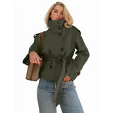Women'S Cropped Trench Coat Double Breasted Short Jacket High Collar Fall Winter Coats Trendy Outfit V1370-AZ4-10427