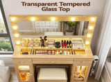 Artiss Dressing Table Vanity Desk Set LED Bulbs RGB Light Wood FURNI-L-DRESS11-WD-AB