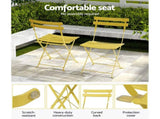 Gardeon 3PC Outdoor Bistro Set Steel Table and Chairs Patio Furniture Yellow ODF-METAL-3PCS-YE