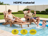 Gardeon Folding Sun Lounger Adirondack Chair Outdoor Lounge Setting HDPE Recliner Footrest Khaki FF-BEACH-HEFD-OTTO-KH