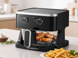 Devanti 4.5L Glass Air Fryer Kitchen Oven Knob Control 1350W Healthy Cooker Black AF-K-H-4Z5L-BK