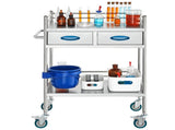 Lab Serving Cart, 2 Layers Stainless Steel Utility Rolling Cart, Medical Cart with Two Drawers, V952-SYSST42014302PL3ZV0