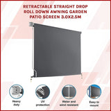 Retractable Straight Drop Roll Down Awning Garden Patio Screen 3.0X2.5M V63-842951