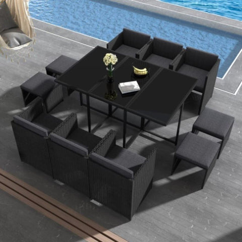 Bali 11 Piece Outdoor Dining Set-Black V264-OTF-501S-BLK