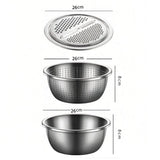 Medium size Multifunctional Stainless Steel Vegetable Slicer and Grater Bowl Set - 3-in-1 Kitchen V888-ELOSUNG56096-3