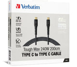 Verbatim Cable 240W USB-C to USB-C 200CM PD 3.1 and QC 3.0 and 4.0 Premium Cable V1202-V2-CBV-66821